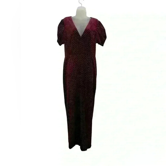ML Monique Lhuillier Burgundy Velvet Studded Gown NWT Size 16 $495 Reta - Picture 2 of 7